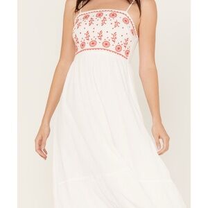 Yura midi length white sundress with embroidered detail